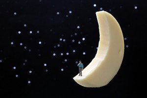 Man on the cheese moon Big Appetites project by Christopher Boffoli